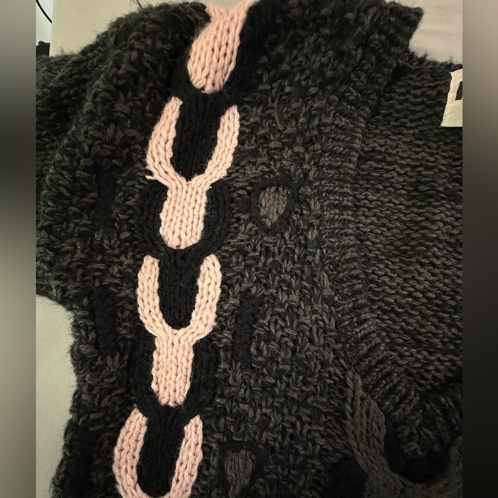 Vintage INDEX 80’s Chunky Cable Knit Gray N Pink Sweater Women’s Size Large Warm - Picture 12 of 12